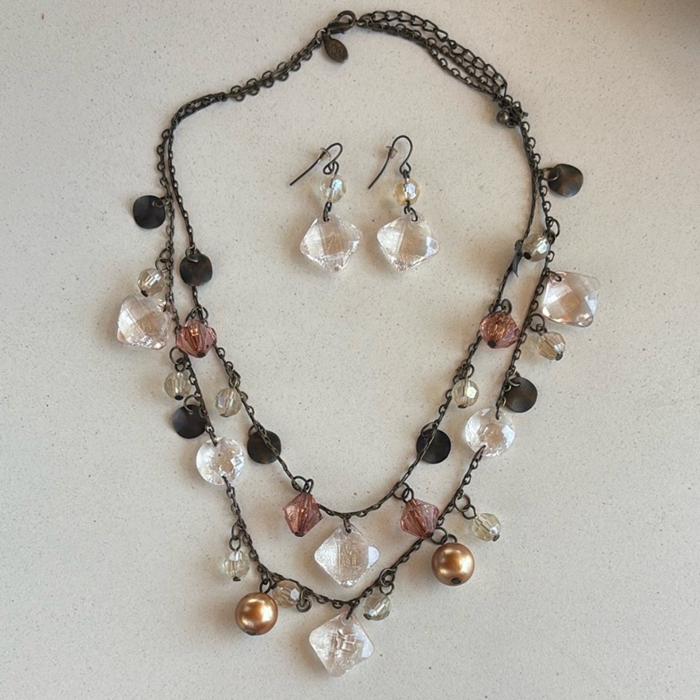 Premier Designs Crystal & Bronze Necklace/Earring Set